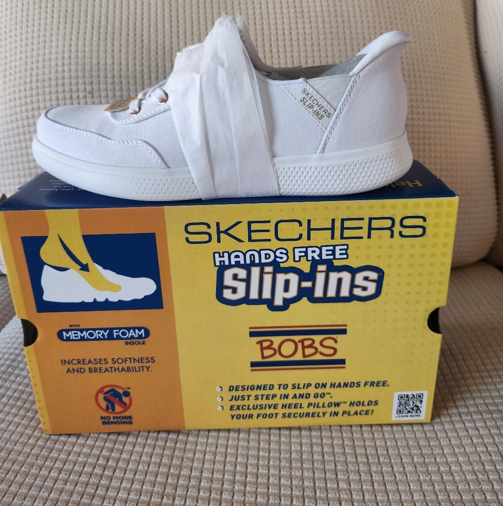 Skechers Womens White Slip-On Wide FIT Sneakers